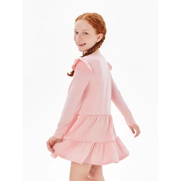 Haloumoning Girls Ruffle Long Sleeve Tiered Dresses Kids Fall Cute Flowy Crewneck Dress 5-14 Years