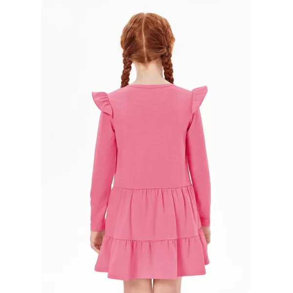Haloumoning Girls Ruffle Long Sleeve Tiered Dresses Kids Fall Cute Flowy Crewneck Dress 5-14 Years