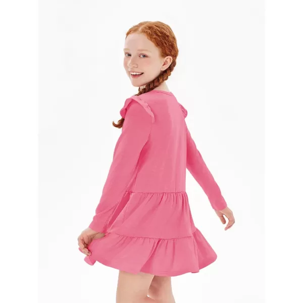 Haloumoning Girls Ruffle Long Sleeve Tiered Dresses Kids Fall Cute Flowy Crewneck Dress 5-14 Years