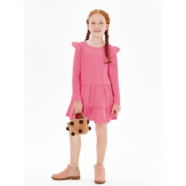 Haloumoning Girls Ruffle Long Sleeve Tiered Dresses Kids Fall Cute Flowy Crewneck Dress 5-14 Years