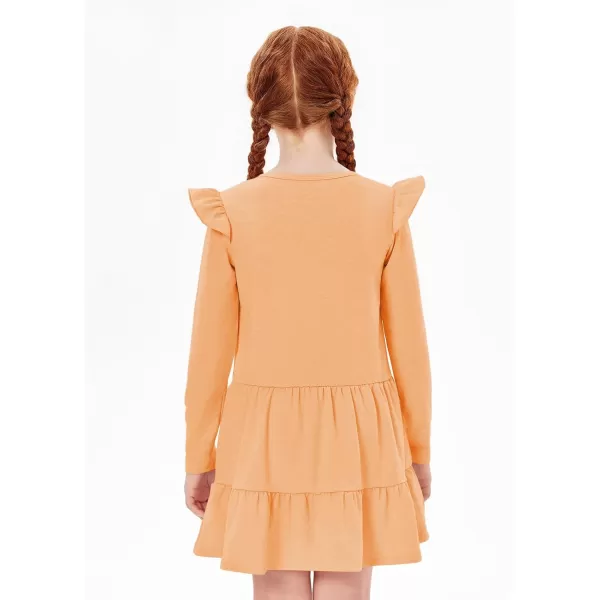 Haloumoning Girls Ruffle Long Sleeve Tiered Dresses Kids Fall Cute Flowy Crewneck Dress 5-14 Years