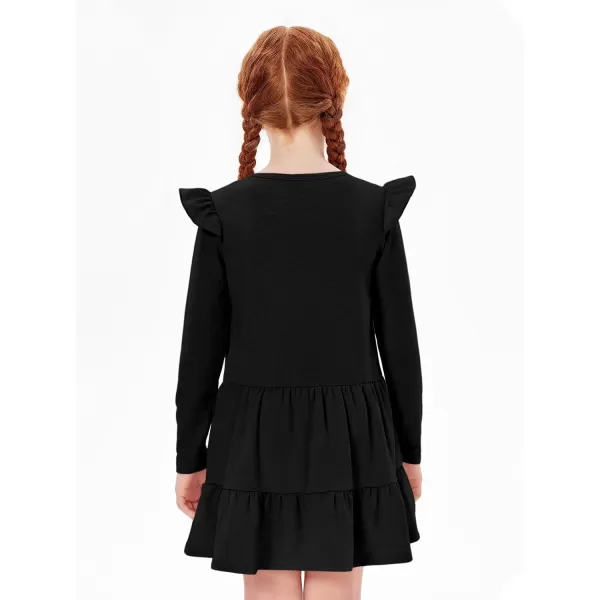 Haloumoning Girls Ruffle Long Sleeve Tiered Dresses Kids Fall Cute Flowy Crewneck Dress 5-14 Years