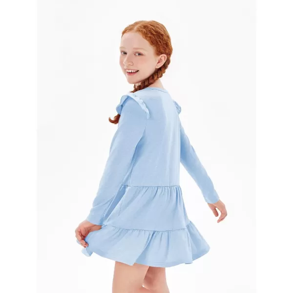 Haloumoning Girls Ruffle Long Sleeve Tiered Dresses Kids Fall Cute Flowy Crewneck Dress 5-14 Years