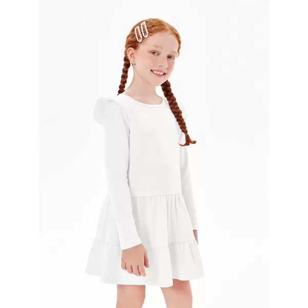 Haloumoning Girls Ruffle Long Sleeve Tiered Dresses Kids Fall Cute Flowy Crewneck Dress 5-14 Years