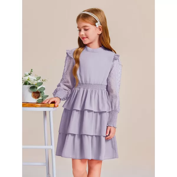 Haloumoning Girls Ruffle Tiered Dresses Kids Cute Solid Long Sleeve Boho Dress 5-14 Years