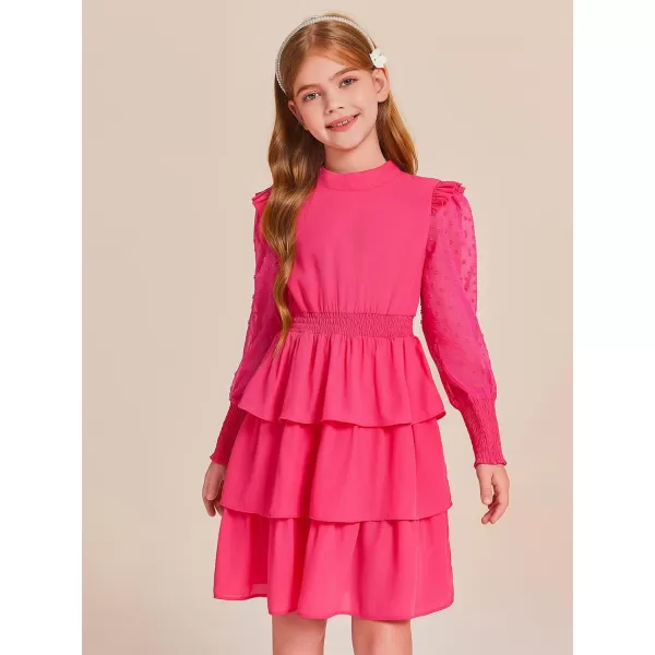 Haloumoning Girls Ruffle Tiered Dresses Kids Cute Solid Long Sleeve Boho Dress 5-14 Years