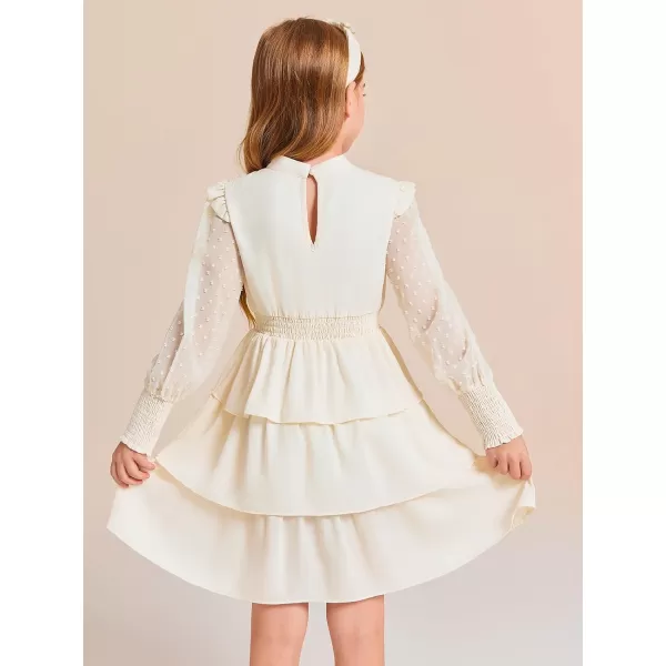 Haloumoning Girls Ruffle Tiered Dresses Kids Cute Solid Long Sleeve Boho Dress 5-14 Years