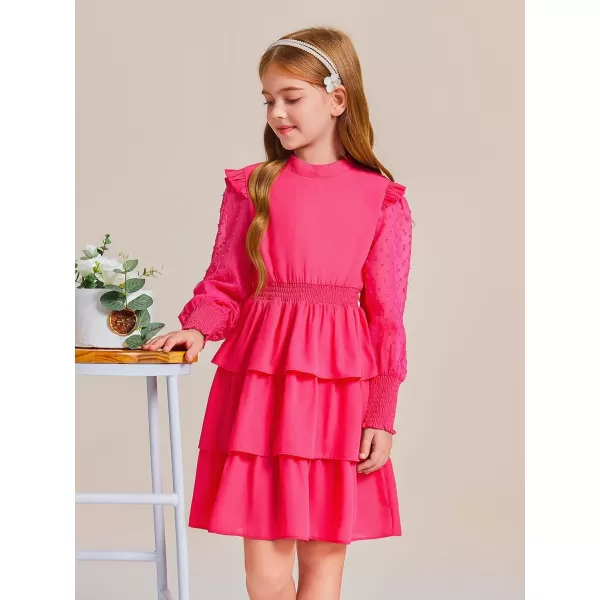 Haloumoning Girls Ruffle Tiered Dresses Kids Cute Solid Long Sleeve Boho Dress 5-14 Years