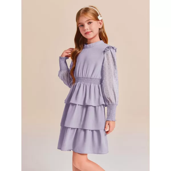 Haloumoning Girls Ruffle Tiered Dresses Kids Cute Solid Long Sleeve Boho Dress 5-14 Years