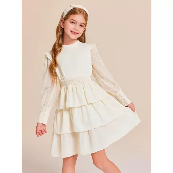Haloumoning Girls Ruffle Tiered Dresses Kids Cute Solid Long Sleeve Boho Dress 5-14 Years