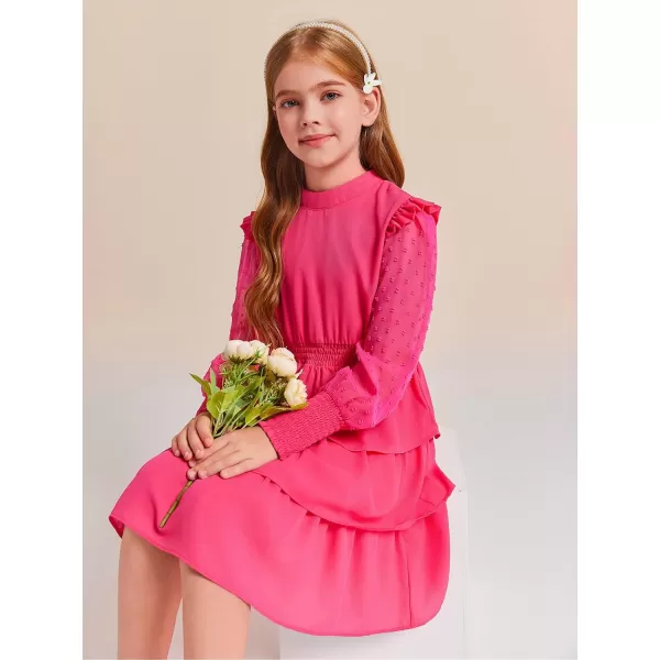 Haloumoning Girls Ruffle Tiered Dresses Kids Cute Solid Long Sleeve Boho Dress 5-14 Years
