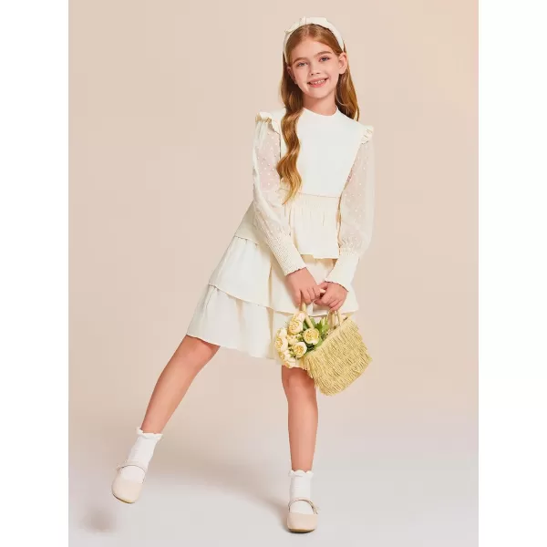 Haloumoning Girls Ruffle Tiered Dresses Kids Cute Solid Long Sleeve Boho Dress 5-14 Years