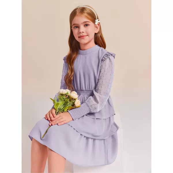 Haloumoning Girls Ruffle Tiered Dresses Kids Cute Solid Long Sleeve Boho Dress 5-14 Years
