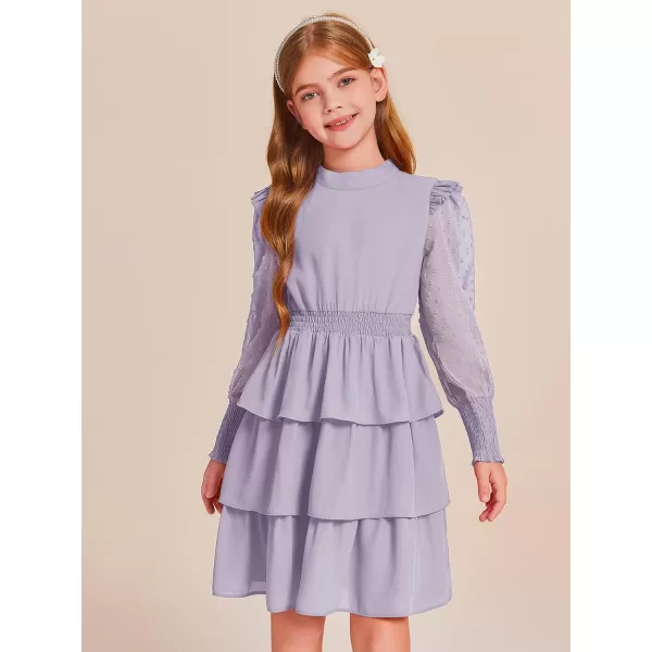 Haloumoning Girls Ruffle Tiered Dresses Kids Cute Solid Long Sleeve Boho Dress 5-14 Years