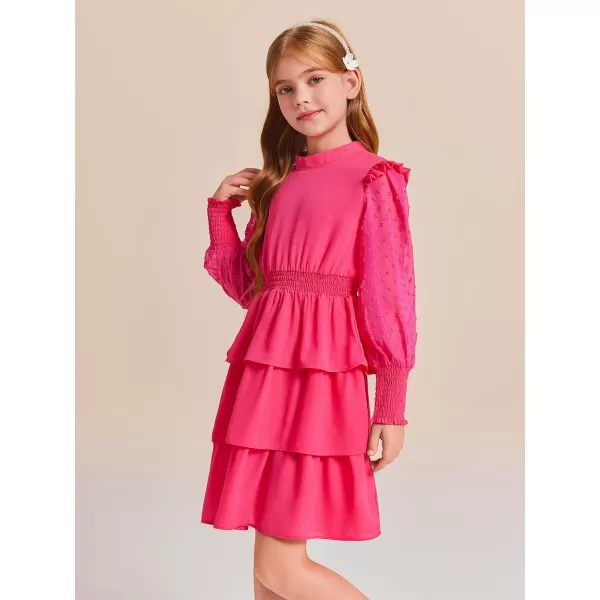 Haloumoning Girls Ruffle Tiered Dresses Kids Cute Solid Long Sleeve Boho Dress 5-14 Years