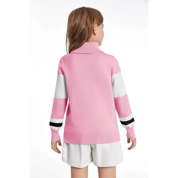 Haloumoning Girls Ski Turtleneck Sweaters Kids Color Block Knit Pullover Jumper 5-14 Years