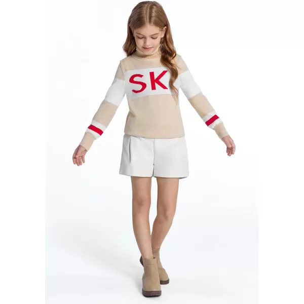 Haloumoning Girls Ski Turtleneck Sweaters Kids Color Block Knit Pullover Jumper 5-14 Years