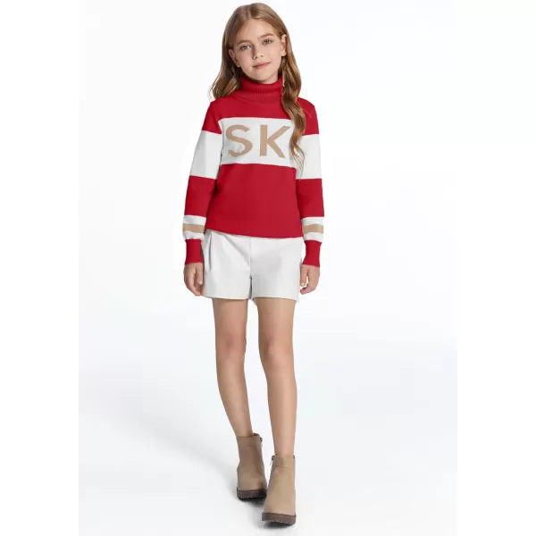 Haloumoning Girls Ski Turtleneck Sweaters Kids Color Block Knit Pullover Jumper 5-14 Years