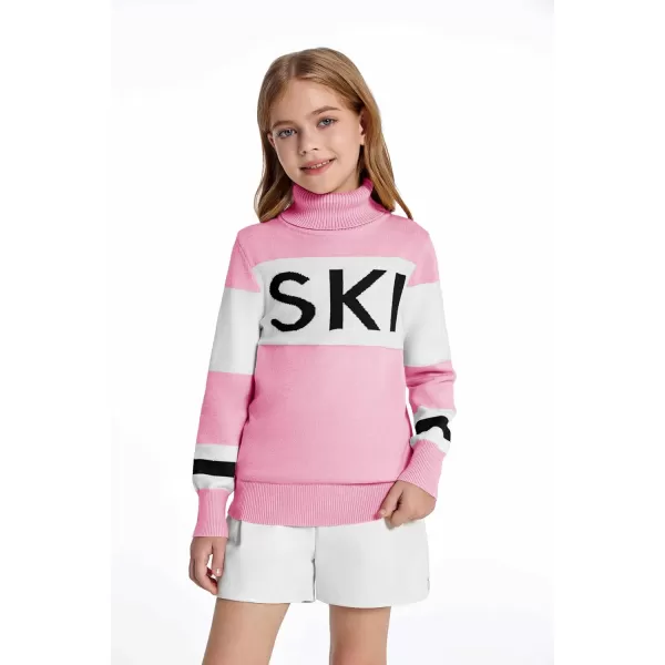 Haloumoning Girls Ski Turtleneck Sweaters Kids Color Block Knit Pullover Jumper 5-14 Years