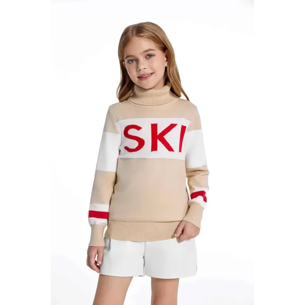 Haloumoning Girls Ski Turtleneck Sweaters Kids Color Block Knit Pullover Jumper 5-14 Years