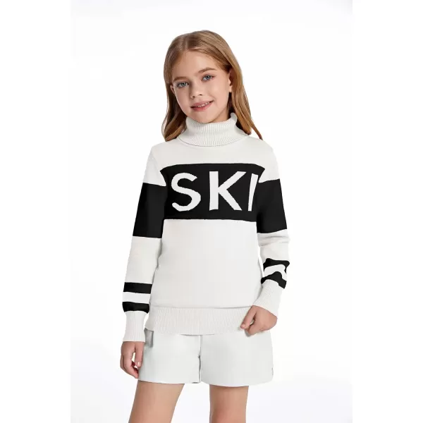 Haloumoning Girls Ski Turtleneck Sweaters Kids Color Block Knit Pullover Jumper 5-14 Years