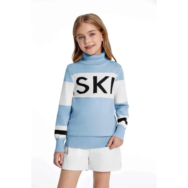 Haloumoning Girls Ski Turtleneck Sweaters Kids Color Block Knit Pullover Jumper 5-14 Years