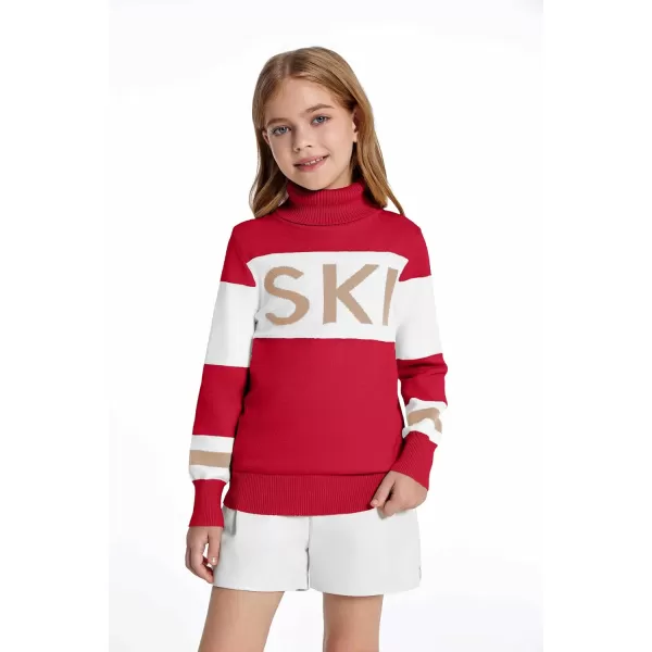 Haloumoning Girls Ski Turtleneck Sweaters Kids Color Block Knit Pullover Jumper 5-14 Years