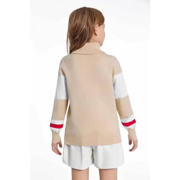 Haloumoning Girls Ski Turtleneck Sweaters Kids Color Block Knit Pullover Jumper 5-14 Years