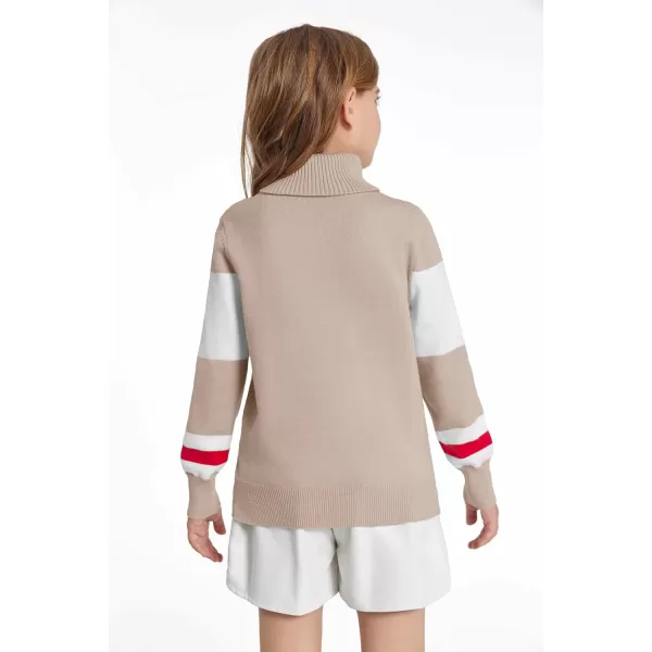 Haloumoning Girls Ski Turtleneck Sweaters Kids Color Block Knit Pullover Jumper 5-14 Years