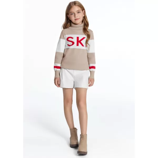 Haloumoning Girls Ski Turtleneck Sweaters Kids Color Block Knit Pullover Jumper 5-14 Years