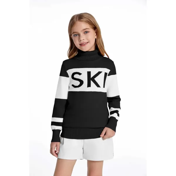 Haloumoning Girls Ski Turtleneck Sweaters Kids Color Block Knit Pullover Jumper 5-14 Years