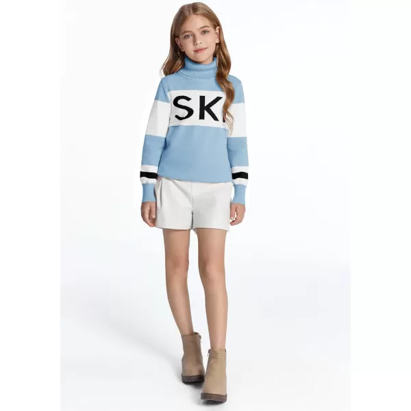 Haloumoning Girls Ski Turtleneck Sweaters Kids Color Block Knit Pullover Jumper 5-14 Years
