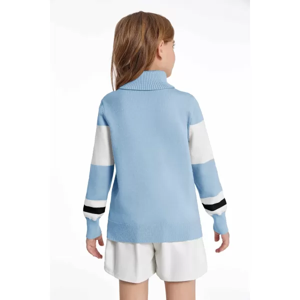 Haloumoning Girls Ski Turtleneck Sweaters Kids Color Block Knit Pullover Jumper 5-14 Years