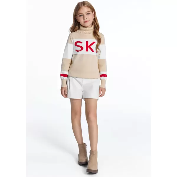Haloumoning Girls Ski Turtleneck Sweaters Kids Color Block Knit Pullover Jumper 5-14 Years