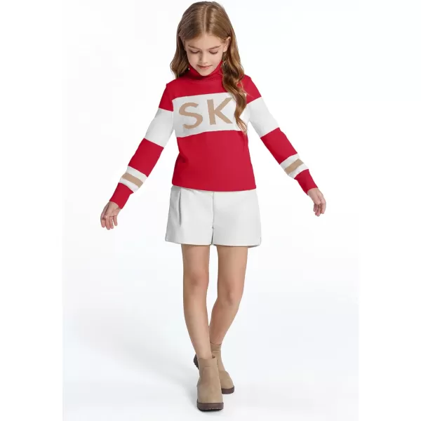 Haloumoning Girls Ski Turtleneck Sweaters Kids Color Block Knit Pullover Jumper 5-14 Years