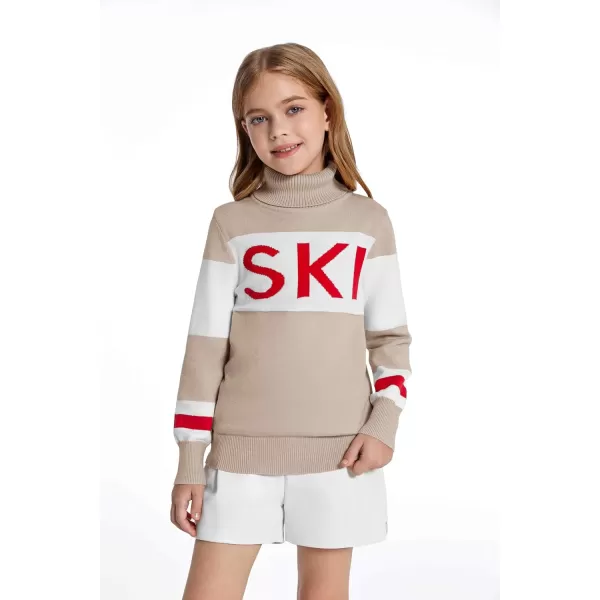 Haloumoning Girls Ski Turtleneck Sweaters Kids Color Block Knit Pullover Jumper 5-14 Years