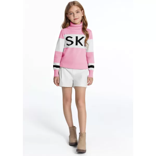 Haloumoning Girls Ski Turtleneck Sweaters Kids Color Block Knit Pullover Jumper 5-14 Years