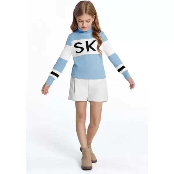 Haloumoning Girls Ski Turtleneck Sweaters Kids Color Block Knit Pullover Jumper 5-14 Years