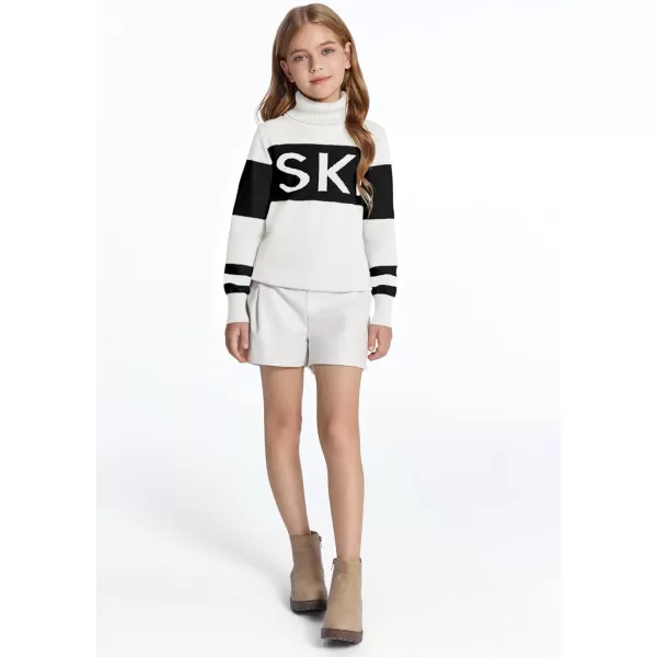 Haloumoning Girls Ski Turtleneck Sweaters Kids Color Block Knit Pullover Jumper 5-14 Years
