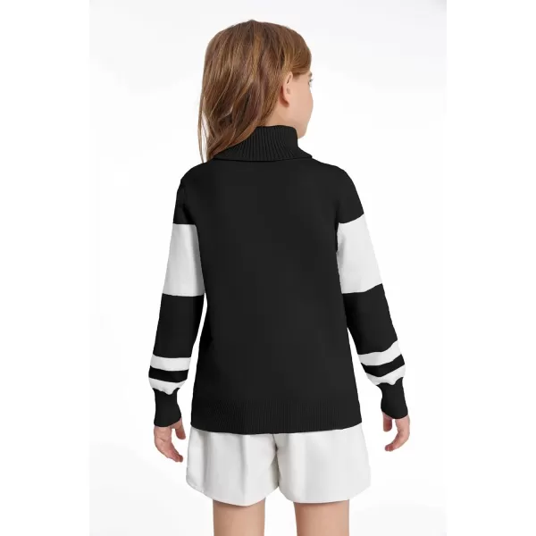 Haloumoning Girls Ski Turtleneck Sweaters Kids Color Block Knit Pullover Jumper 5-14 Years