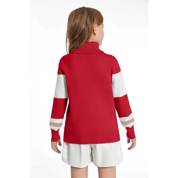 Haloumoning Girls Ski Turtleneck Sweaters Kids Color Block Knit Pullover Jumper 5-14 Years