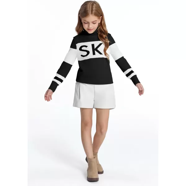 Haloumoning Girls Ski Turtleneck Sweaters Kids Color Block Knit Pullover Jumper 5-14 Years