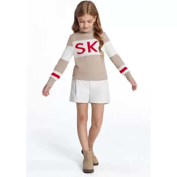 Haloumoning Girls Ski Turtleneck Sweaters Kids Color Block Knit Pullover Jumper 5-14 Years