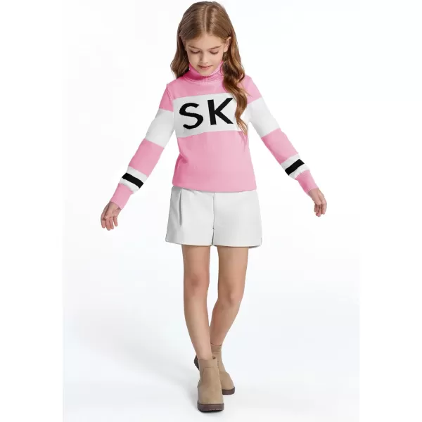 Haloumoning Girls Ski Turtleneck Sweaters Kids Color Block Knit Pullover Jumper 5-14 Years