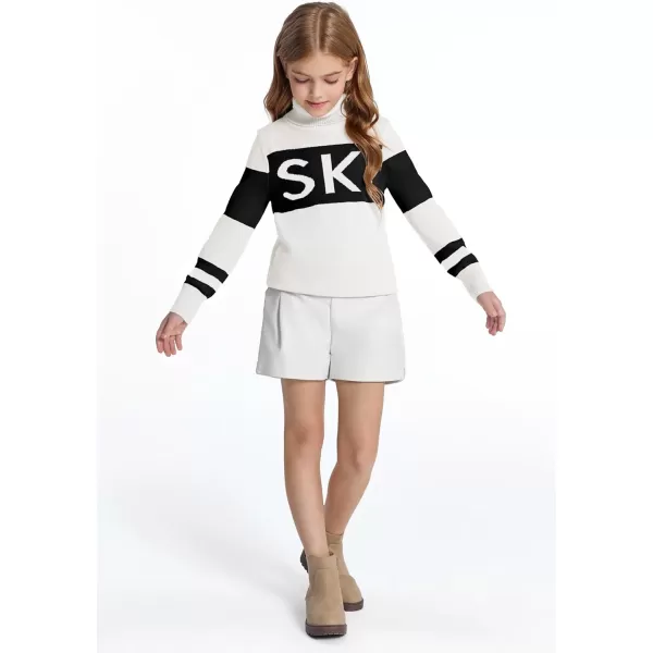 Haloumoning Girls Ski Turtleneck Sweaters Kids Color Block Knit Pullover Jumper 5-14 Years