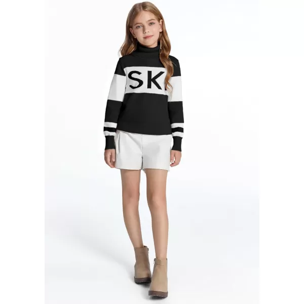 Haloumoning Girls Ski Turtleneck Sweaters Kids Color Block Knit Pullover Jumper 5-14 Years