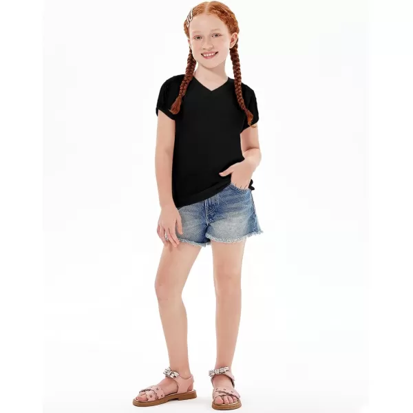 Haloumoning Girls V Neck T-Shirts Kids Summer Swiss Dot Short Sleeve Tops Cute Fashion Tees 5-14 Years