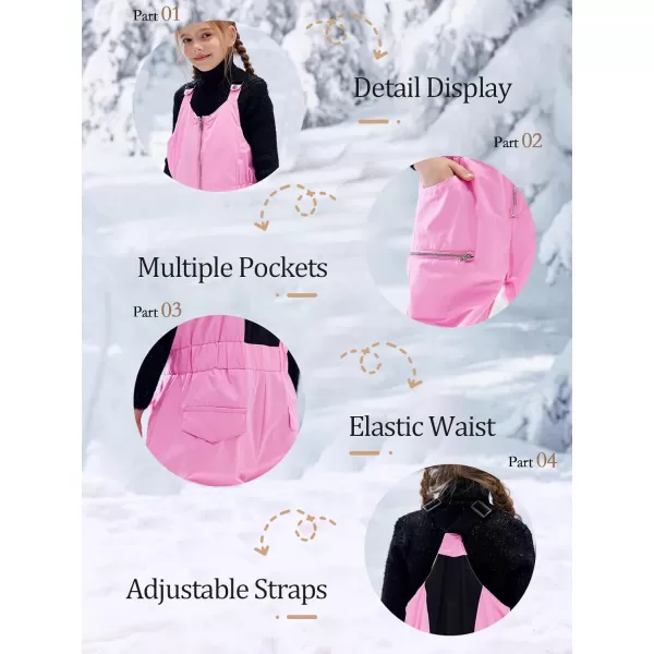 Haloumoning Kids Snow Bibs Girls Ski Pants Waterproof Insulated Snowboard Overalls Snowsuit 5-14 Years