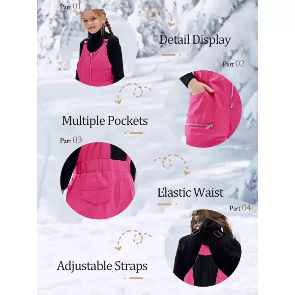 Haloumoning Kids Snow Bibs Girls Ski Pants Waterproof Insulated Snowboard Overalls Snowsuit 5-14 Years