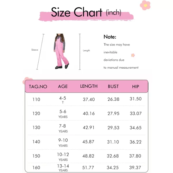 Haloumoning Kids Snow Bibs Girls Ski Pants Waterproof Insulated Snowboard Overalls Snowsuit 5-14 Years